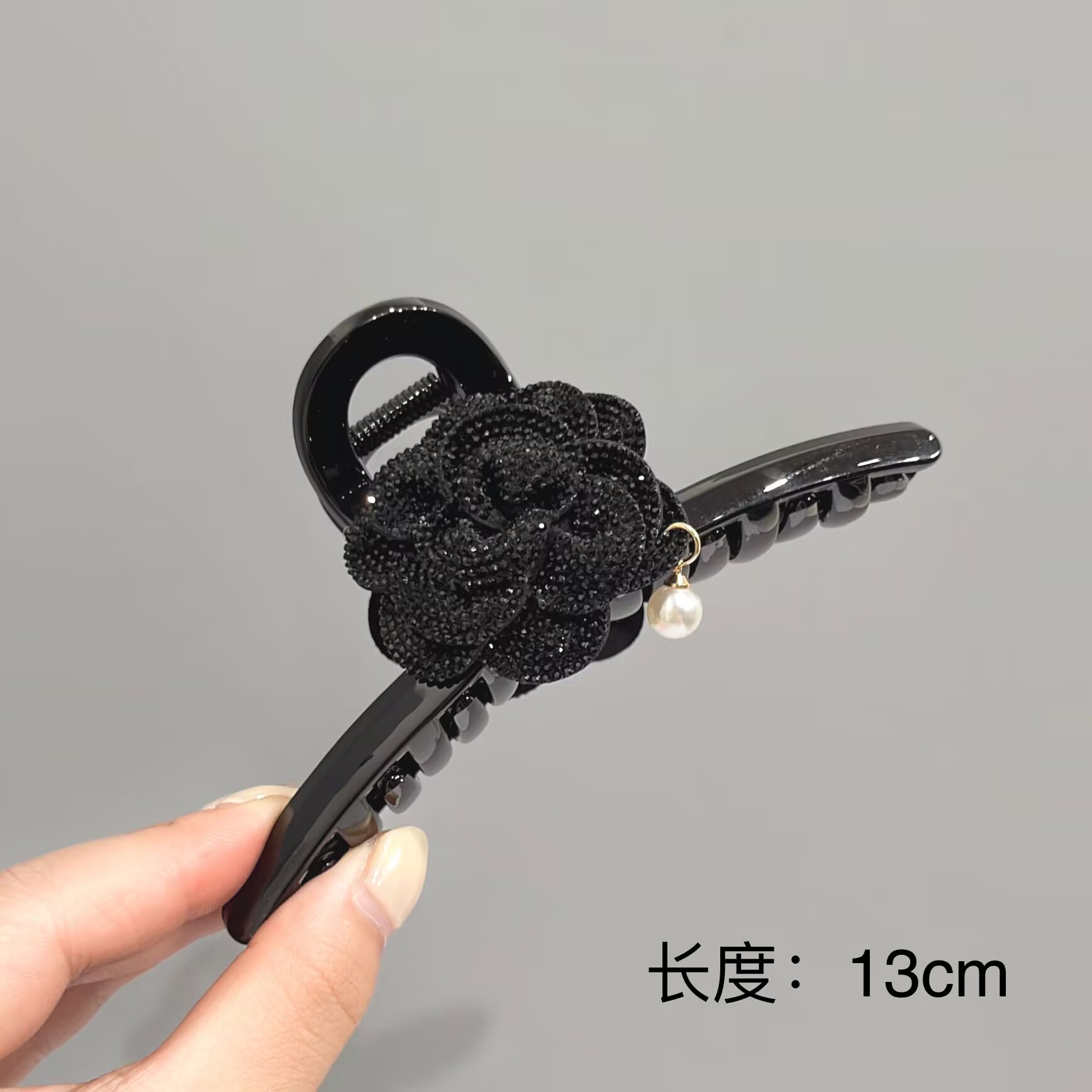 BAOSHATI/宝莎缇F-283韩版黑色高级轻奢闪钻玫瑰大号抓夹13厘米