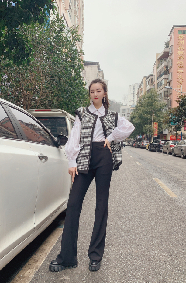 ［俪妍］春季新款黑色微喇裤女显高显瘦通勤百搭