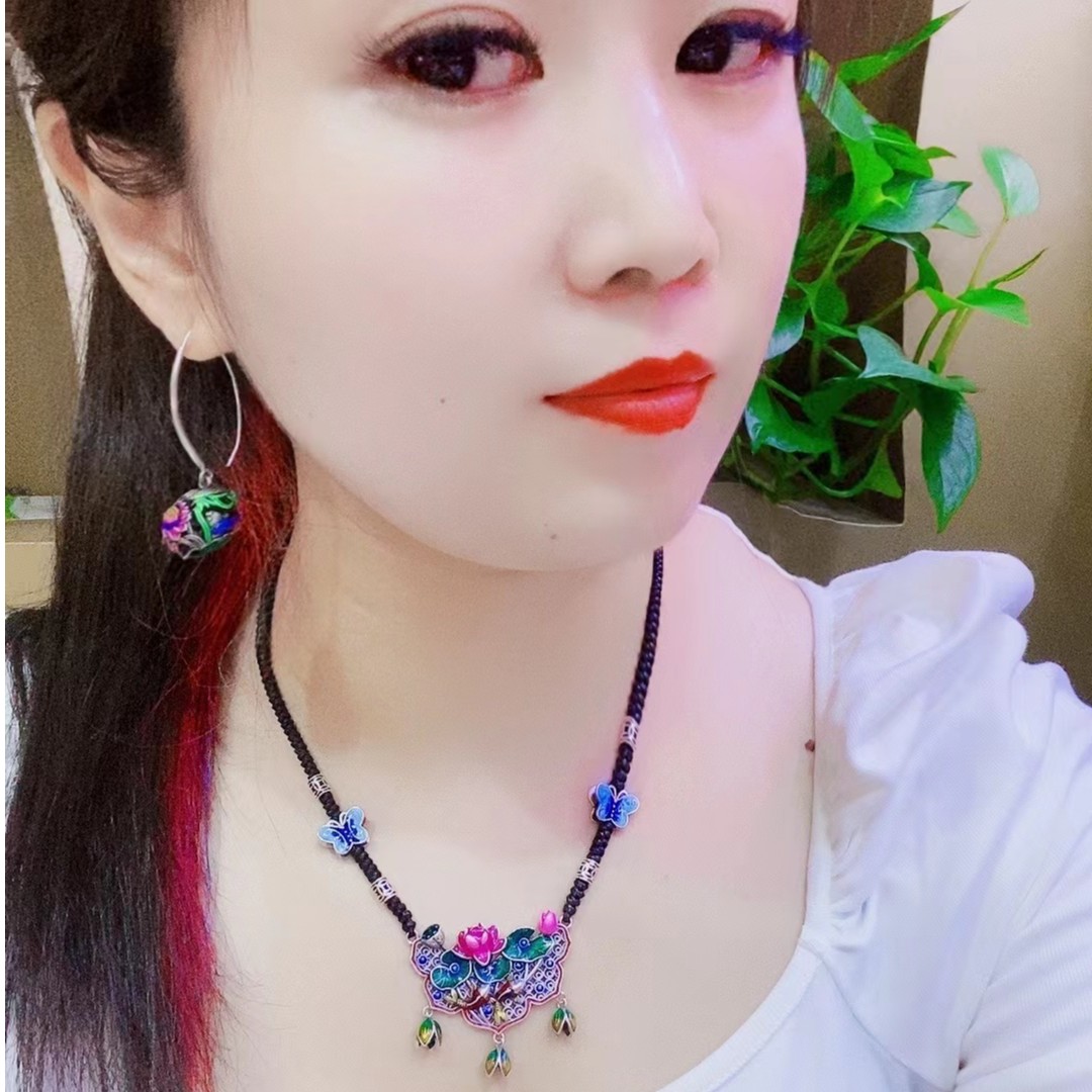 吊坠925银 【春晓老银匠时尚珐琅彩莲花项链