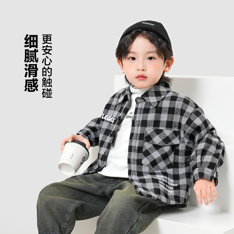 男童冬季格子加厚长袖衬衫外套冬新款婴儿童装宝宝小童衬衣X4699