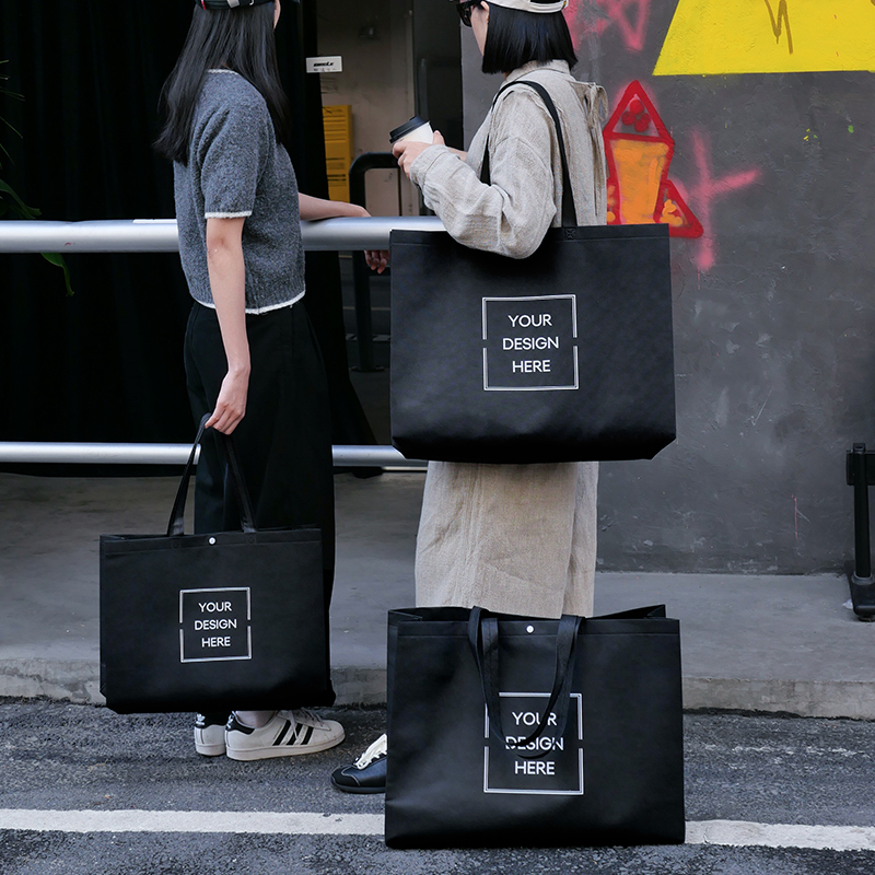 黑色加宽加厚无纺布手提袋服装店装衣服袋子定制logo手提袋礼品袋