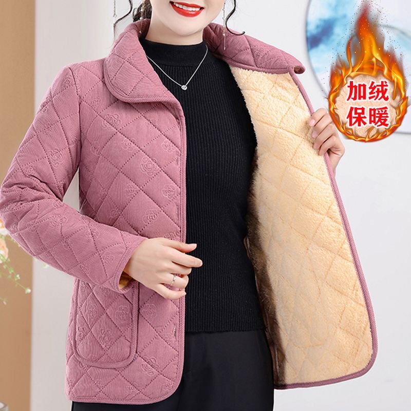 妈妈装秋冬加绒加厚棉衣
