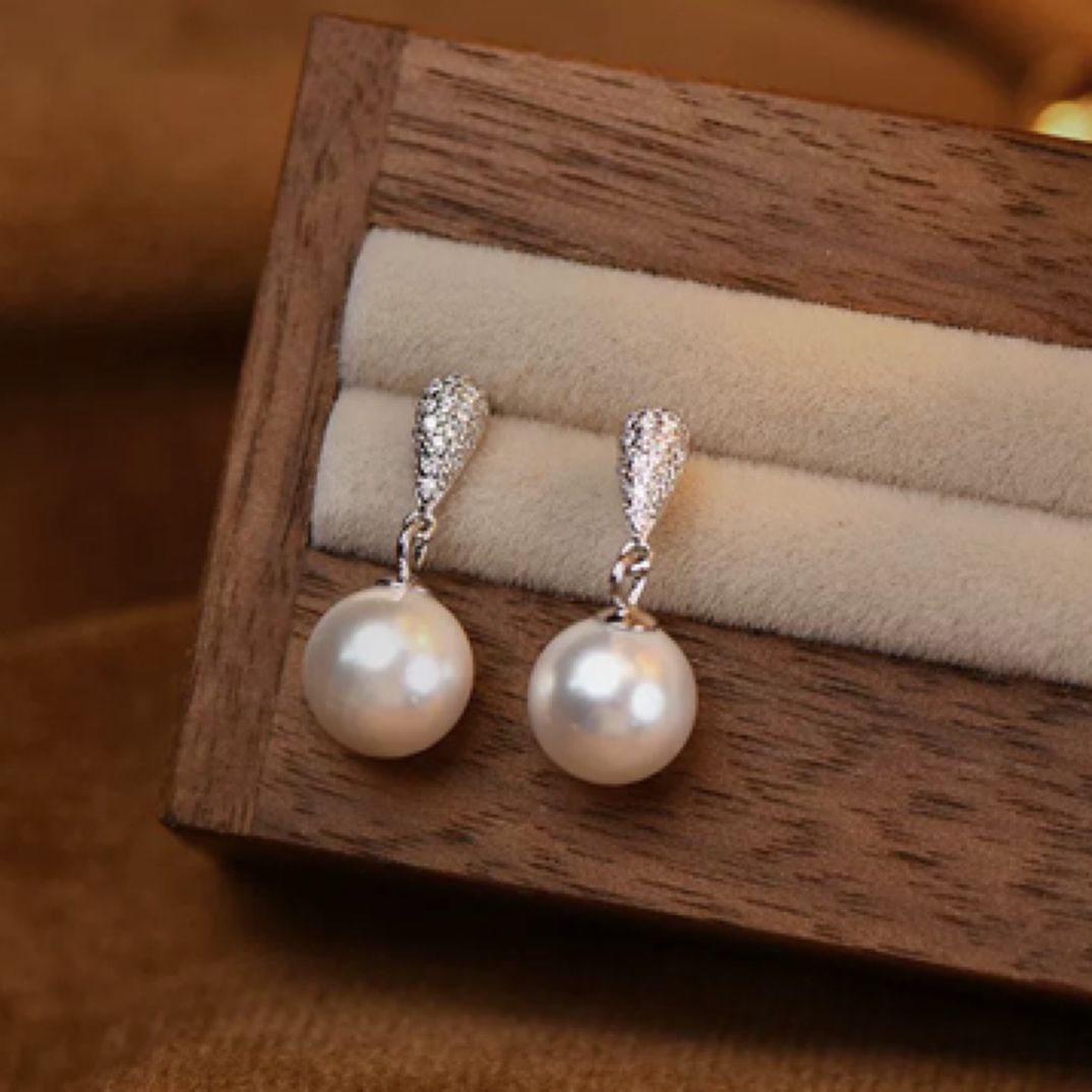 铜合金耳饰 许妍同款水滴施家仿珍珠耳坠耳夹小众设计高级感轻奢