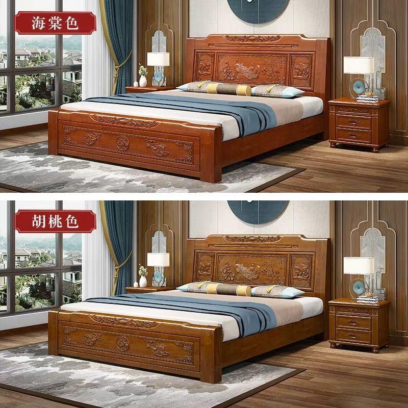 中式实木床1.8米双人床成人1.5米单人床家用仿古雕花木床厂家直销