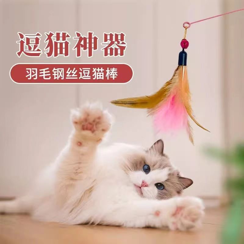  钢丝羽毛铃铛逗猫棒 有趣