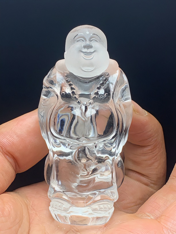 天然白水晶雕刻精雕弥勒佛站立佛像摆件