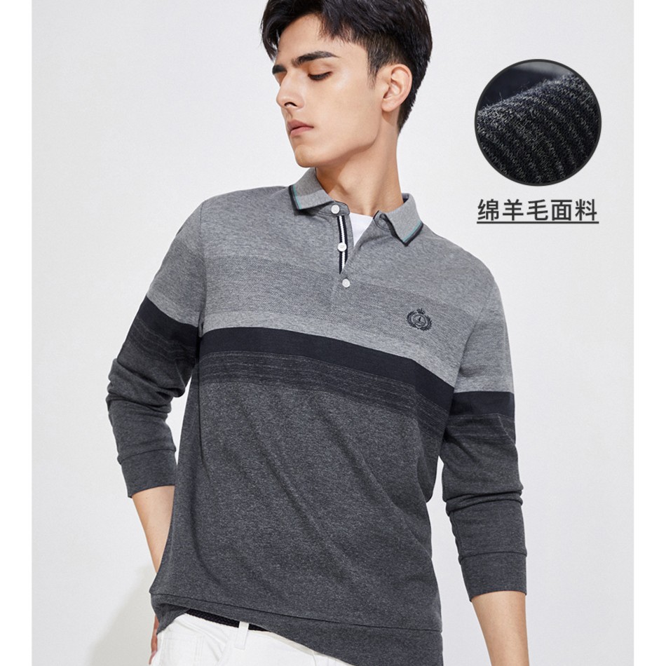 纳维凯尔小帆船春秋时尚休闲男士条纹Polo衫长袖T恤1135022101