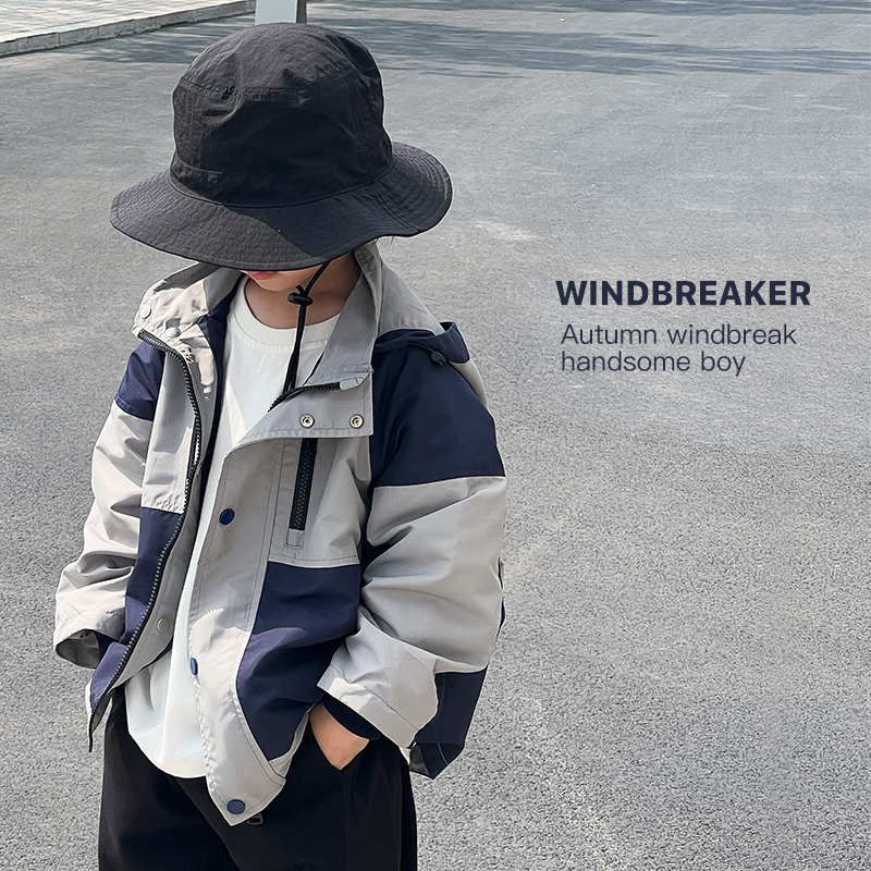 【秋装-现货】男童拉链外套拼色风衣 ivan家童装 DZ3847