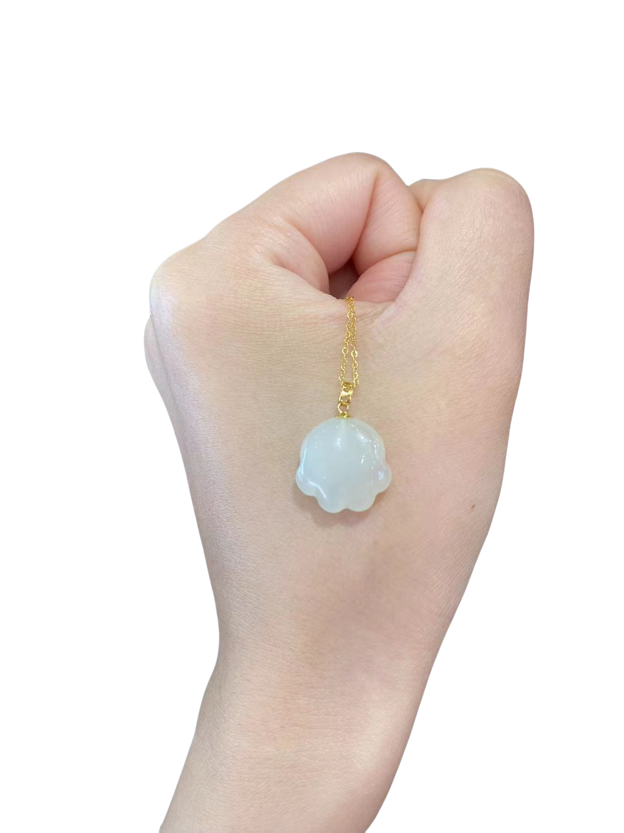 【玉在东方】和田玉晴水吊坠时尚18k金镶花扣猫爪白，气质百搭精美