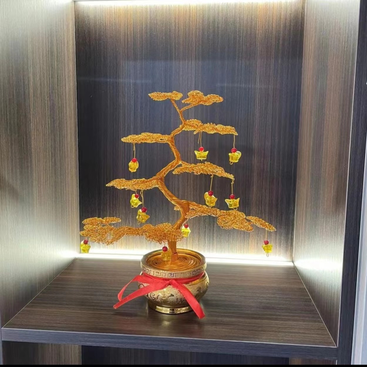 精品小号发财树 高35  宽33cm 编织 纯手工 中式 书房 手工艺