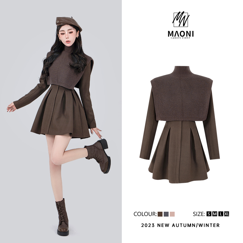 毛妮LADIESFIRST【成熟御姐】热力感穿搭针织披肩西装裙装套装D8716