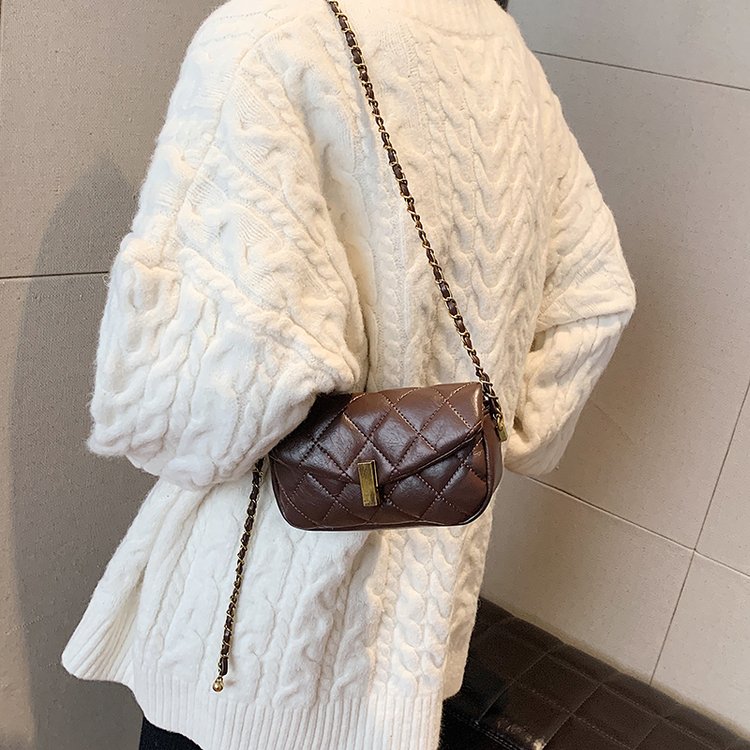 纯色休闲时尚潮流女士单肩包斜挎包韩版ins复古简约车缝线软面