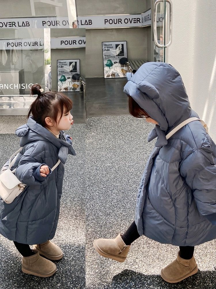 22新款韩版儿童羽绒服男童女童宝宝可爱小熊白鸭绒中长款保暖外套
