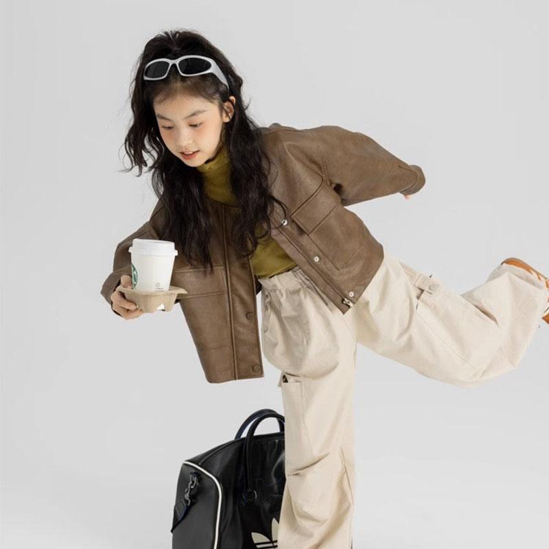 女童网红时髦外套2023春秋新款儿童皮衣夹克短款中大童洋气上衣潮
