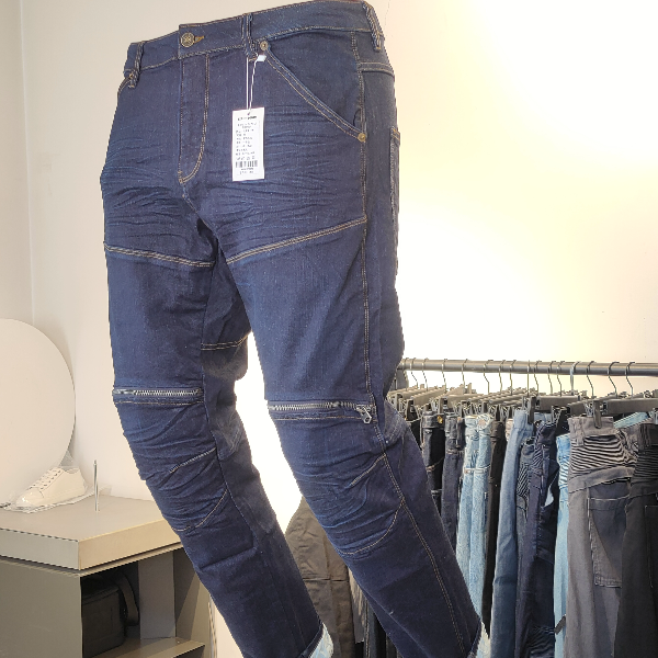 EXREIN水洗猫须修身弹力拼接立体裁剪5622机车拉链秋冬3D牛仔裤