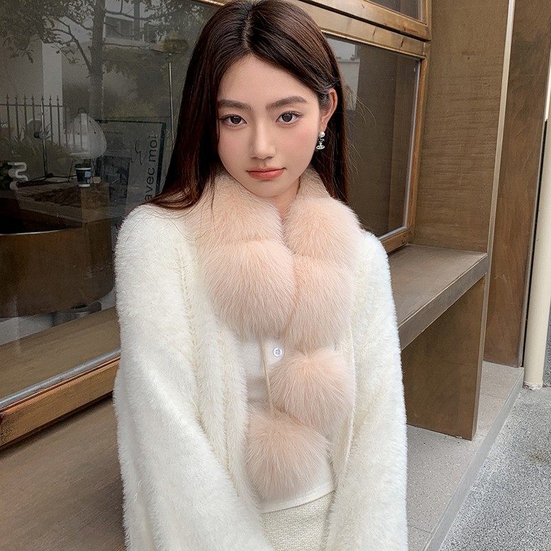 设计感弧形皮草围巾 狐狸毛气质秋冬围脖女反面獭兔毛真毛毛领