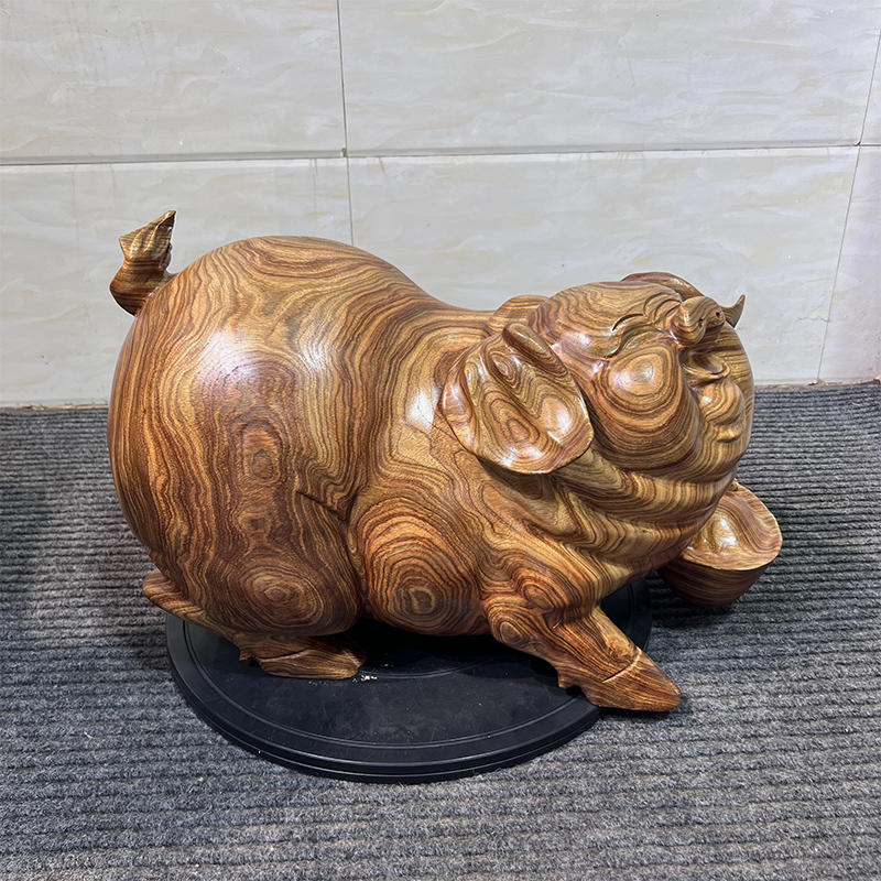 实木雕招财猪摆件十二生肖猪一个客厅玄关电视柜家居装饰乔迁礼品