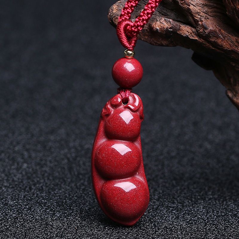 含辰砂工艺品朱砂四季豆吊坠女士福豆高含量紫金砂发财豆锁骨吊坠