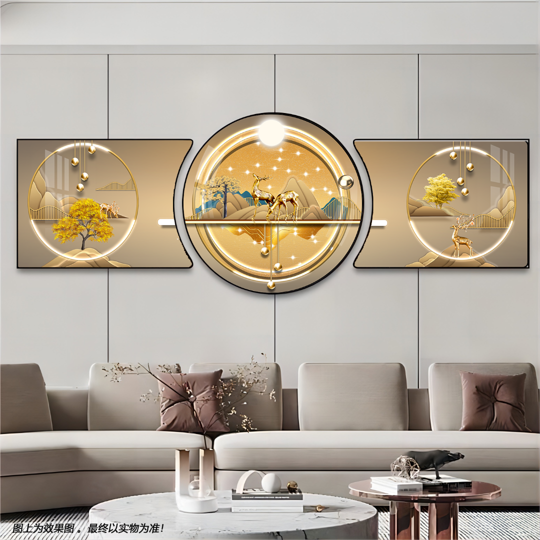沙发背景墙挂画现代轻奢简约客厅背景墙画墙面壁画三联晶瓷装饰画