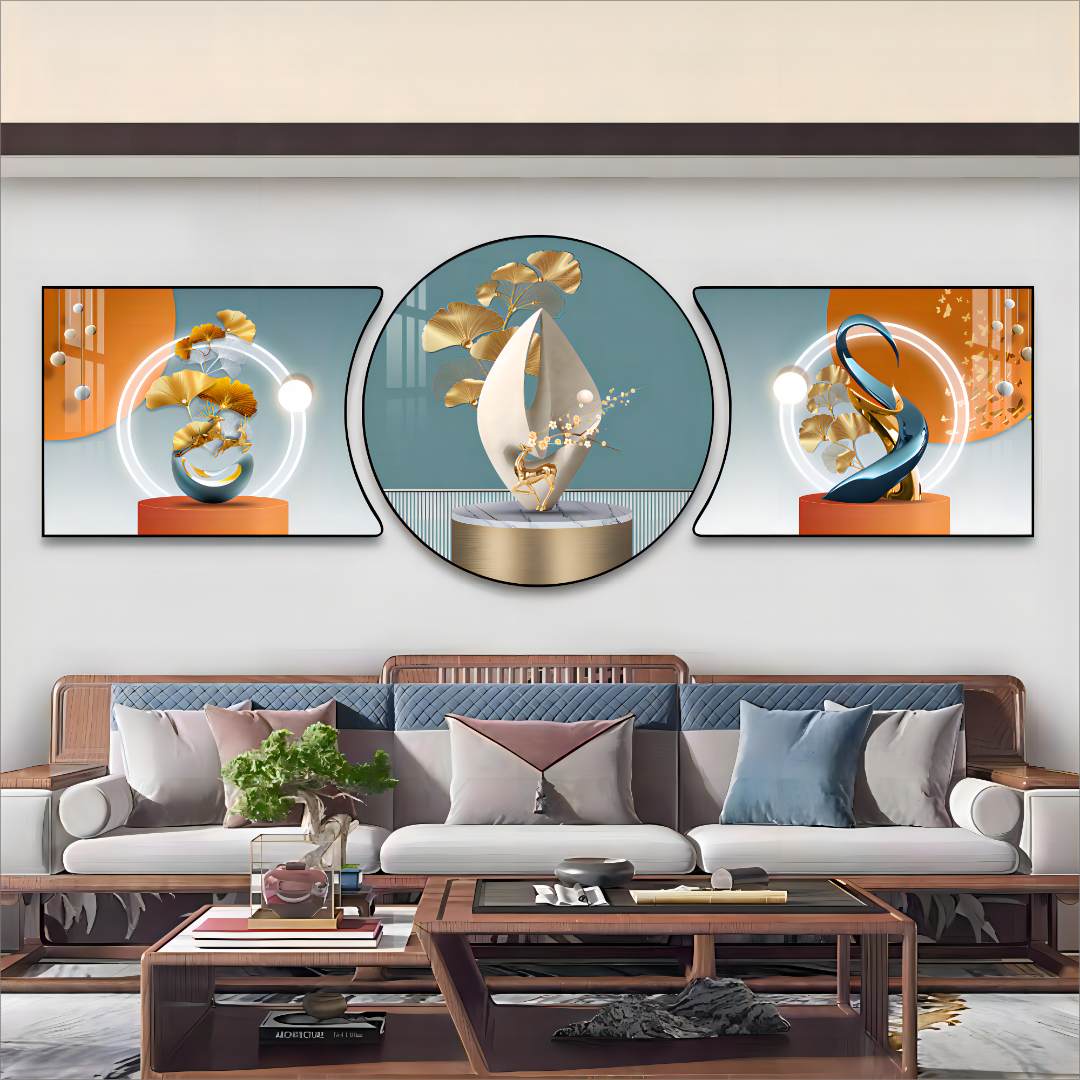 沙发背景墙挂画现代轻奢简约客厅背景墙装饰画三联晶瓷画墙壁壁画