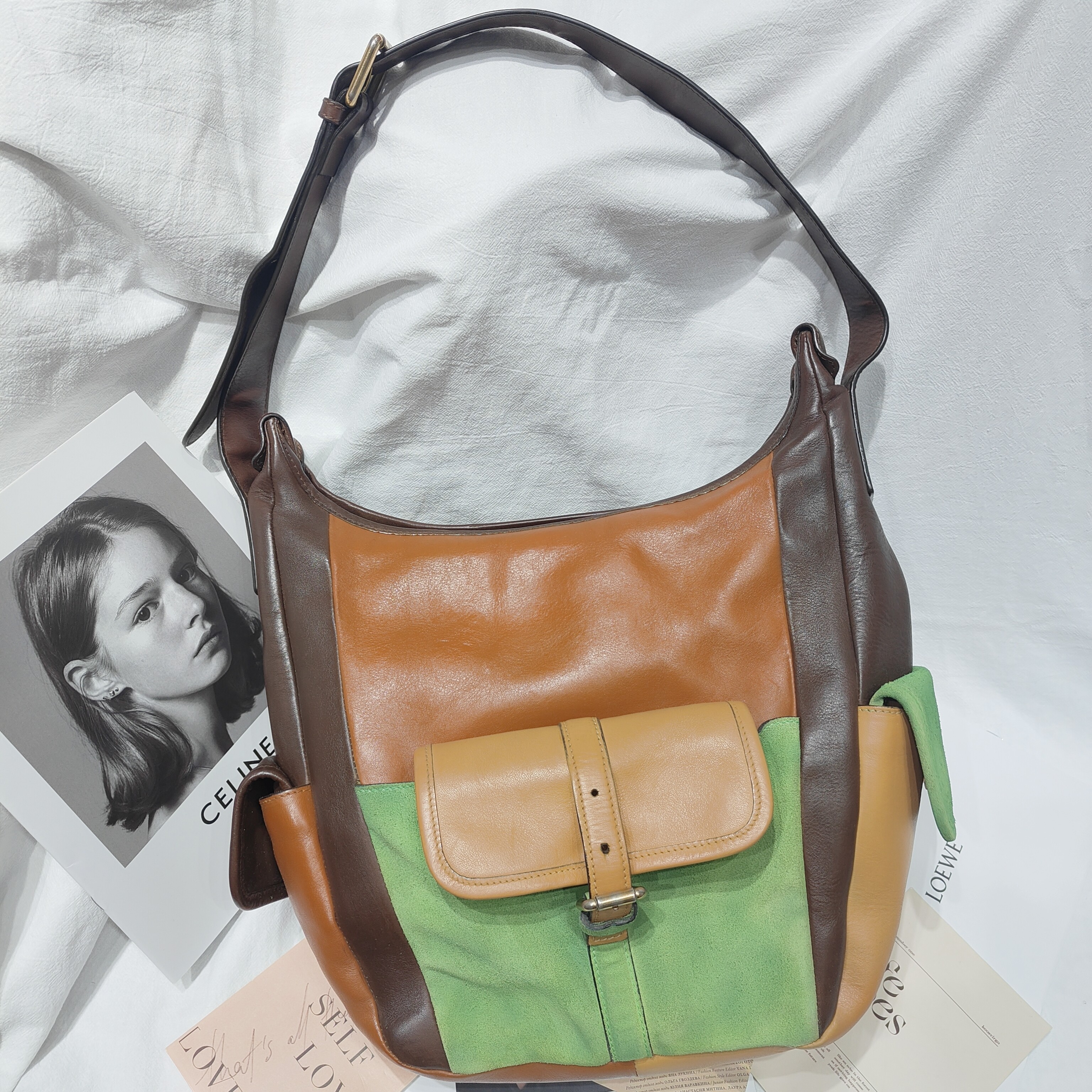 95新 Chloe/蔻依 拼色机车单肩包ym