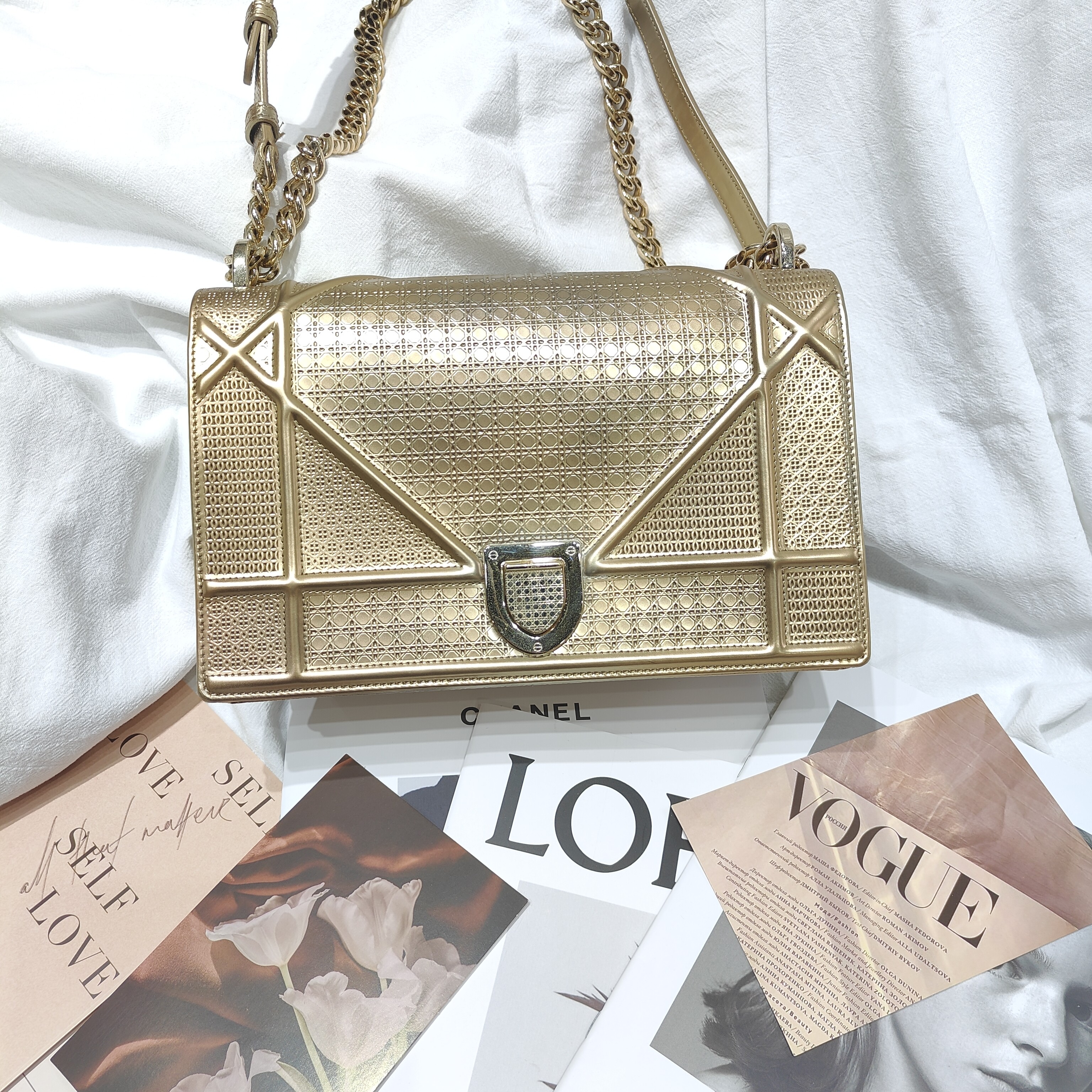 95新 DIOR/迪奥 迪奥金色盾牌包中号斜挎包ym