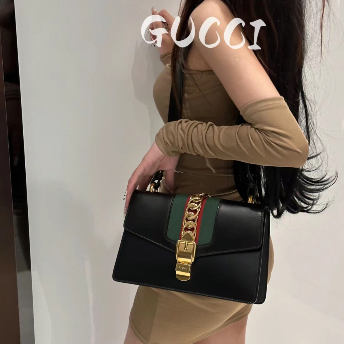 95新 GUCCI/古驰 塞尔维亚中号单肩包ym