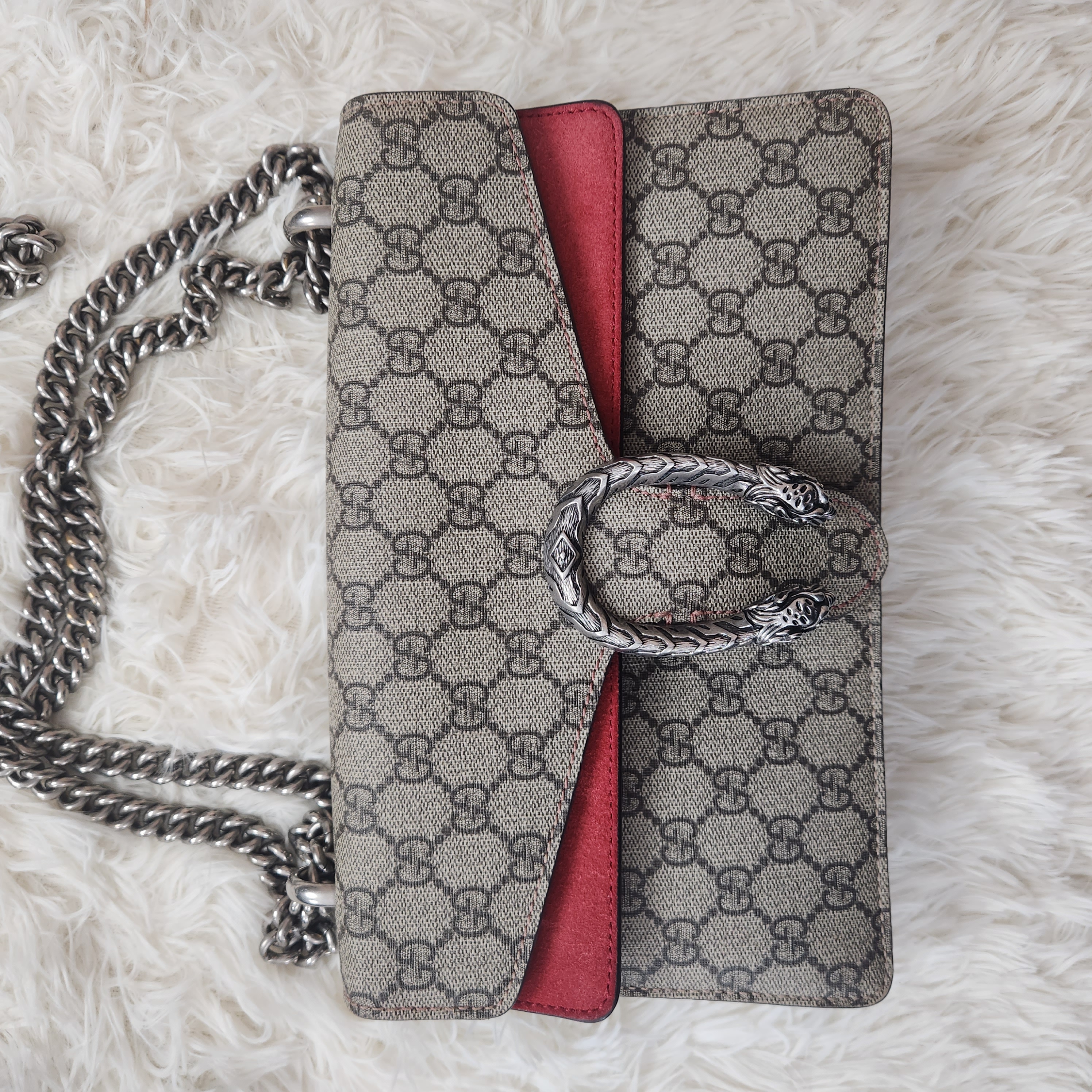 95新 GUCCI/古驰 酒神中号红色链条包/dl