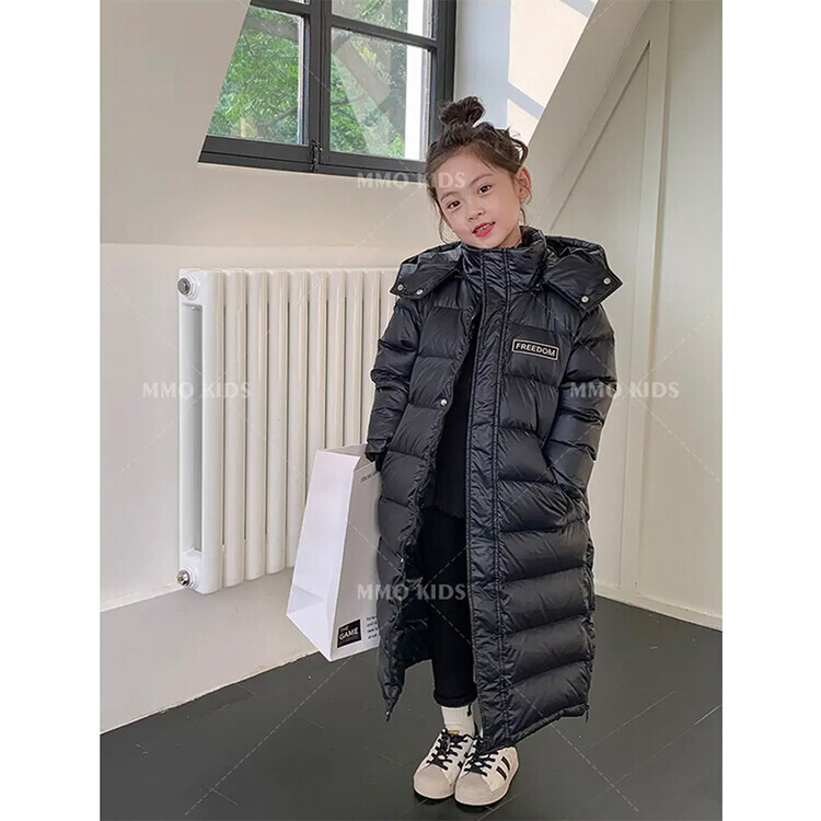 北电同款黑金蓄热自发热科技长款羽绒服2023新款男女童白鸭绒
