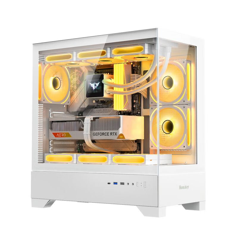 航嘉GX780A踏浪海景房机箱TYPE-C/360水冷/ATX快拆面板全景无立柱