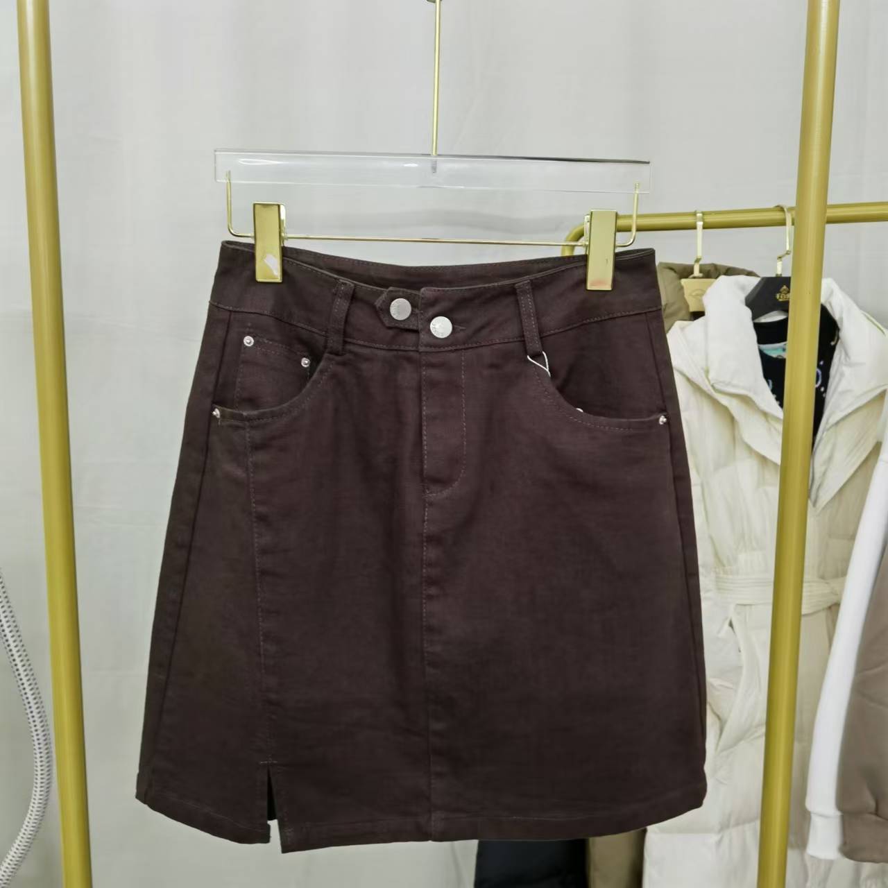 开叉设计高腰A字短裙显瘦防走光牛仔半身裙