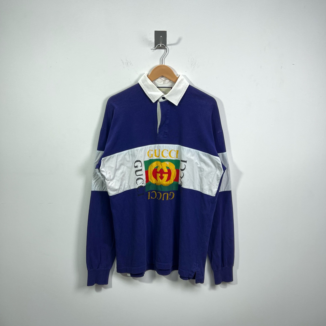 Gucci/古驰 做旧方款logo紫白拼接长袖 95新 M码#2278