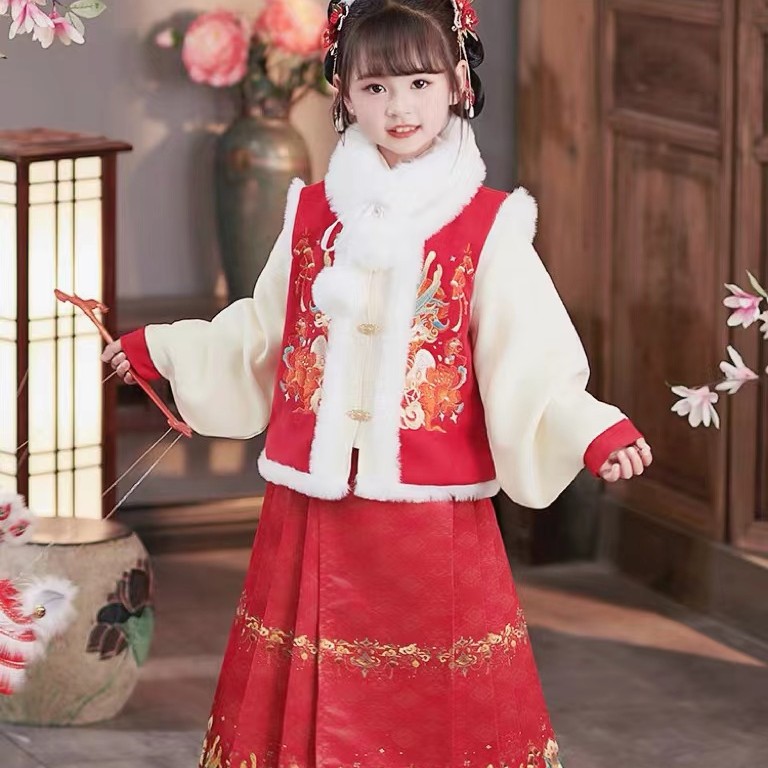 儿童拜年服加厚加绒汉服儿童国风女童超仙