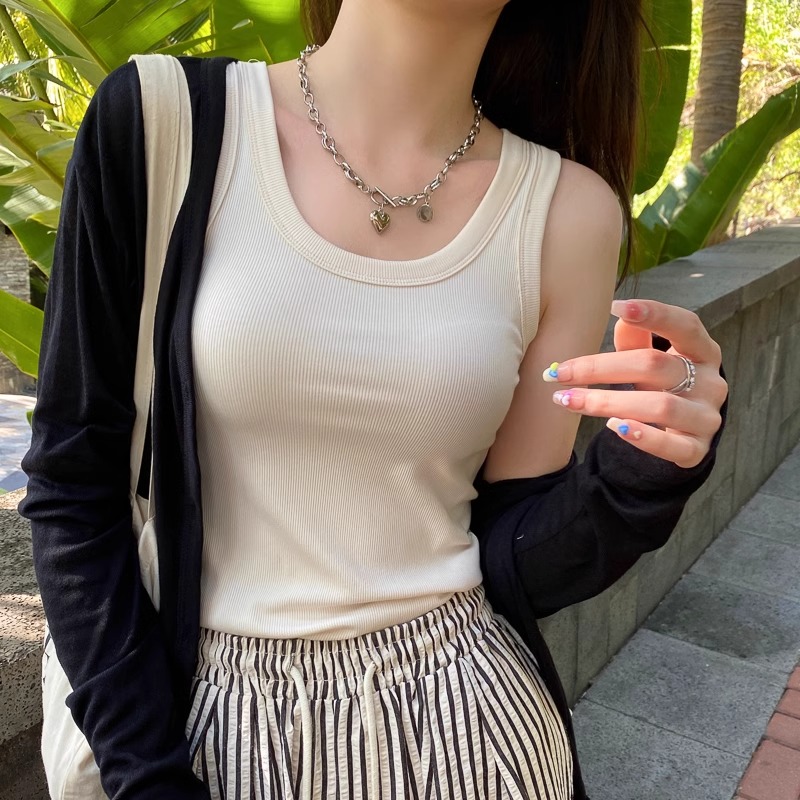 圆领纯棉吊带背心内搭打底2024夏季外穿修身宽肩带遮副乳无袖上衣