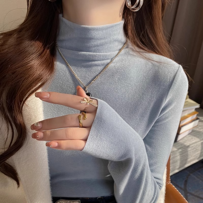 半高领打底衫女2025新款秋冬高级感堆堆领内搭加绒加厚德绒上衣