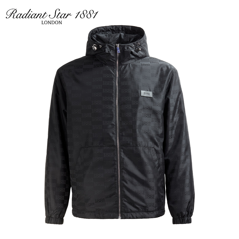 1881RADIANTSTAR印花潮流休闲黑色带帽夹克1AF08J2002-01保暖外套