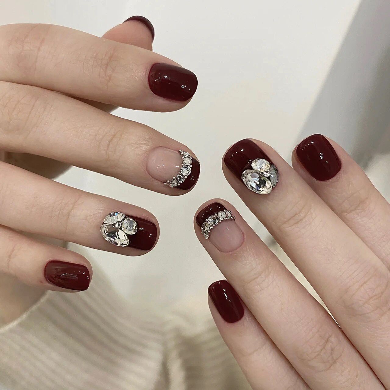 【招桃花】瑶瑶子纯手工穿戴甲气质时尚红色排钻穿戴式美甲可拆卸