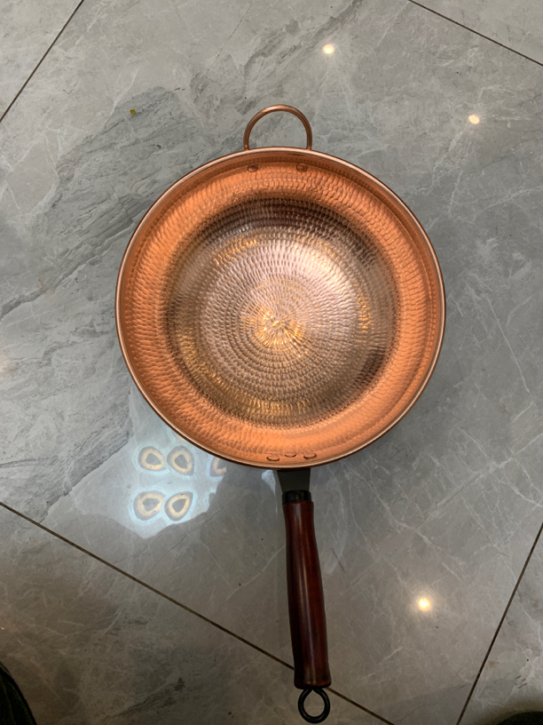 手工燃气紫铜木把炒锅