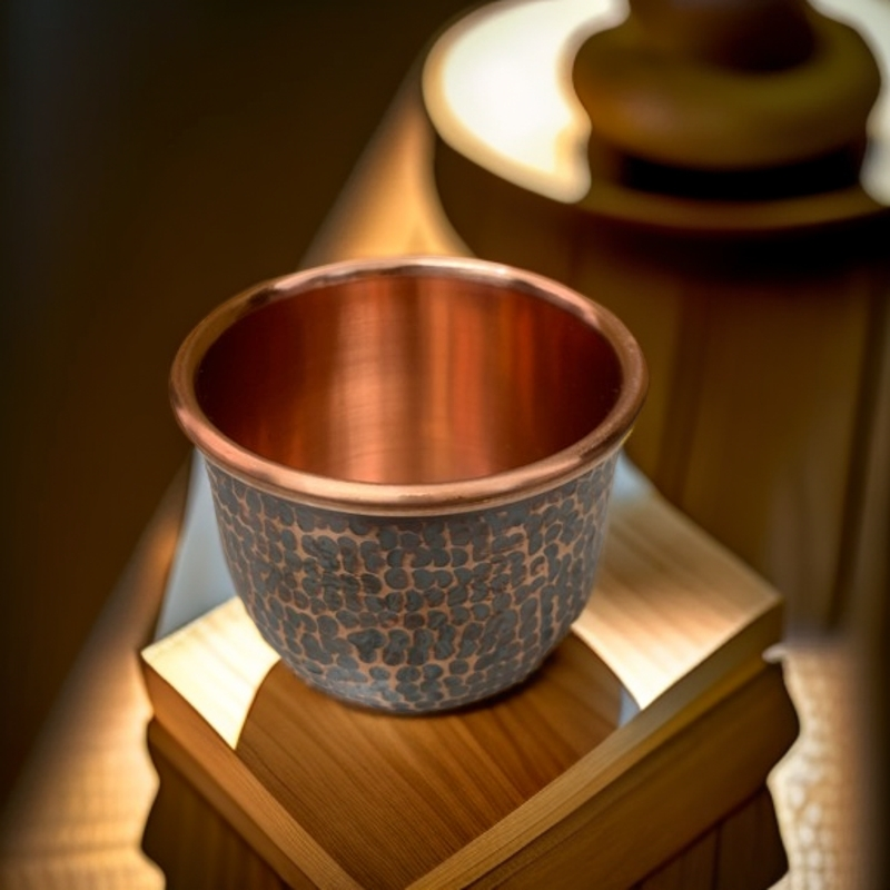 纯手工锤点双层紫铜茶杯