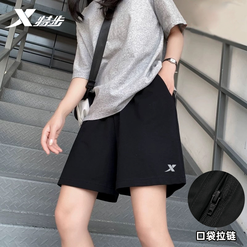 特步运动裤女秋季2025新款速干跑步五分裤黑休闲冰丝薄款高能感