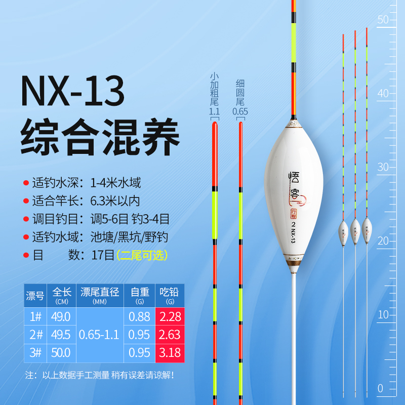 悟客NX13鸽子蛋轻口高灵敏醒目渐细尾鲫鱼漂黑坑行程漂