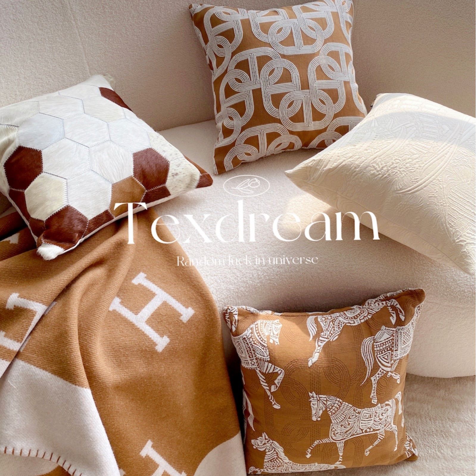 TEXDREAM茶木色皇家马匹提花抱枕法式中古沙发客厅靠垫枕套