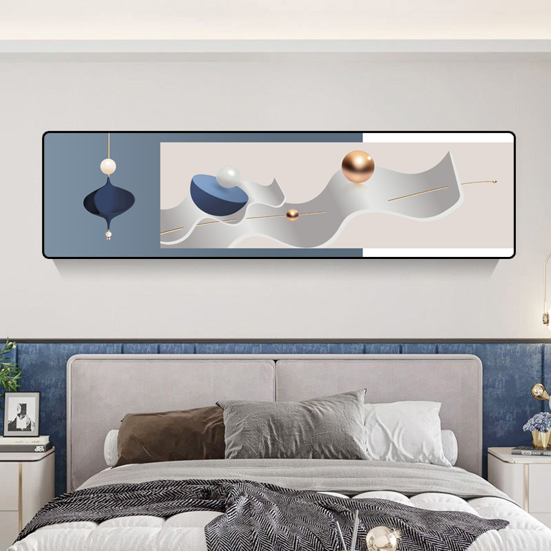 挂画轻奢极简风床头画横长条装饰画酒店宾馆卧室墙壁画抽象装饰画
