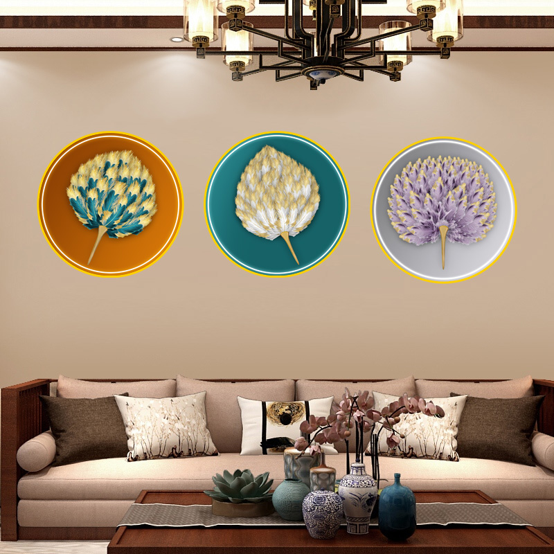 Z04组合圆形玄关装饰画奢华走廊尽头法式奶油风三联壁画高端