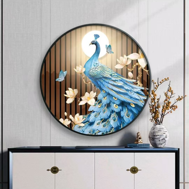 V99装饰画直径60床头画餐厅壁画免打孔走廊挂画背景墙面松驰感