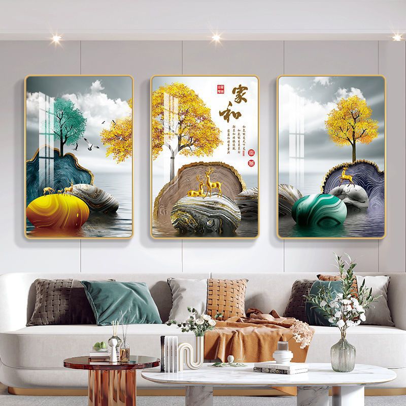 DJ01背景墙画客厅40*60*3沙发壁画简约松弛感三联墙画晶瓷装饰画