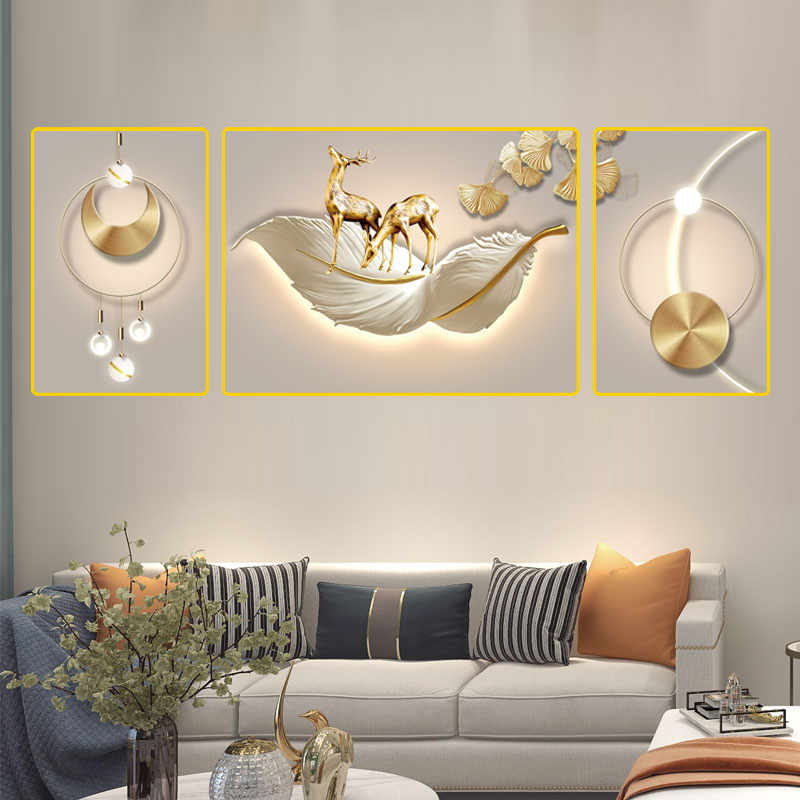 CK32系列沙发背景三联轻奢福鹿新家装饰画走廊壁画进门挂画