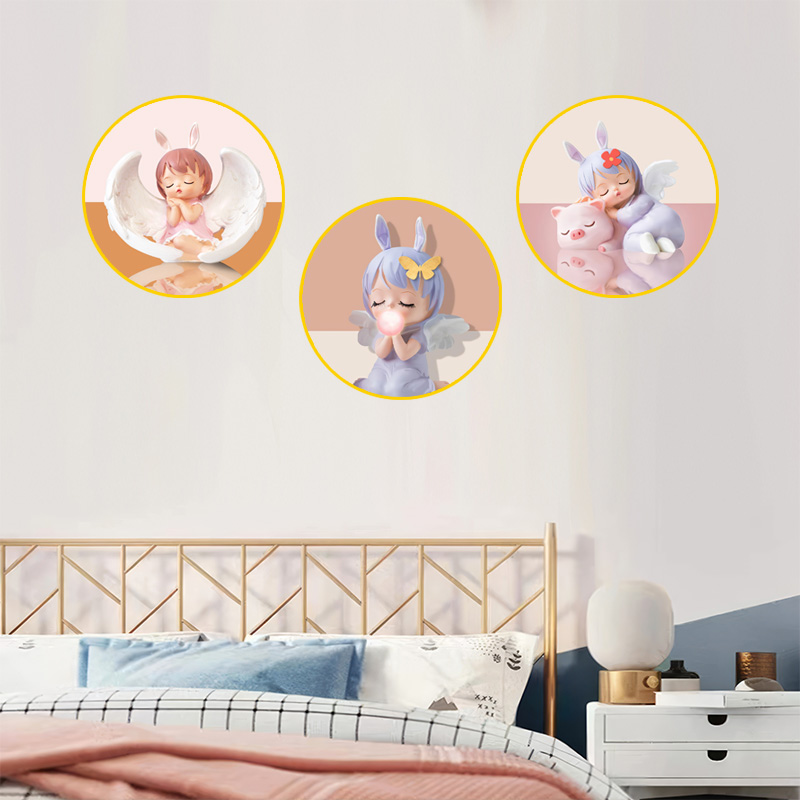 Z01儿童房挂画卡通太空人圆形玄关装饰画奢华走廊尽头壁画高端