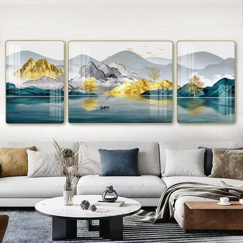 CK16【顺丰】水墨山水客厅装饰画轻奢品质背靠金山晶瓷画西墙北墙