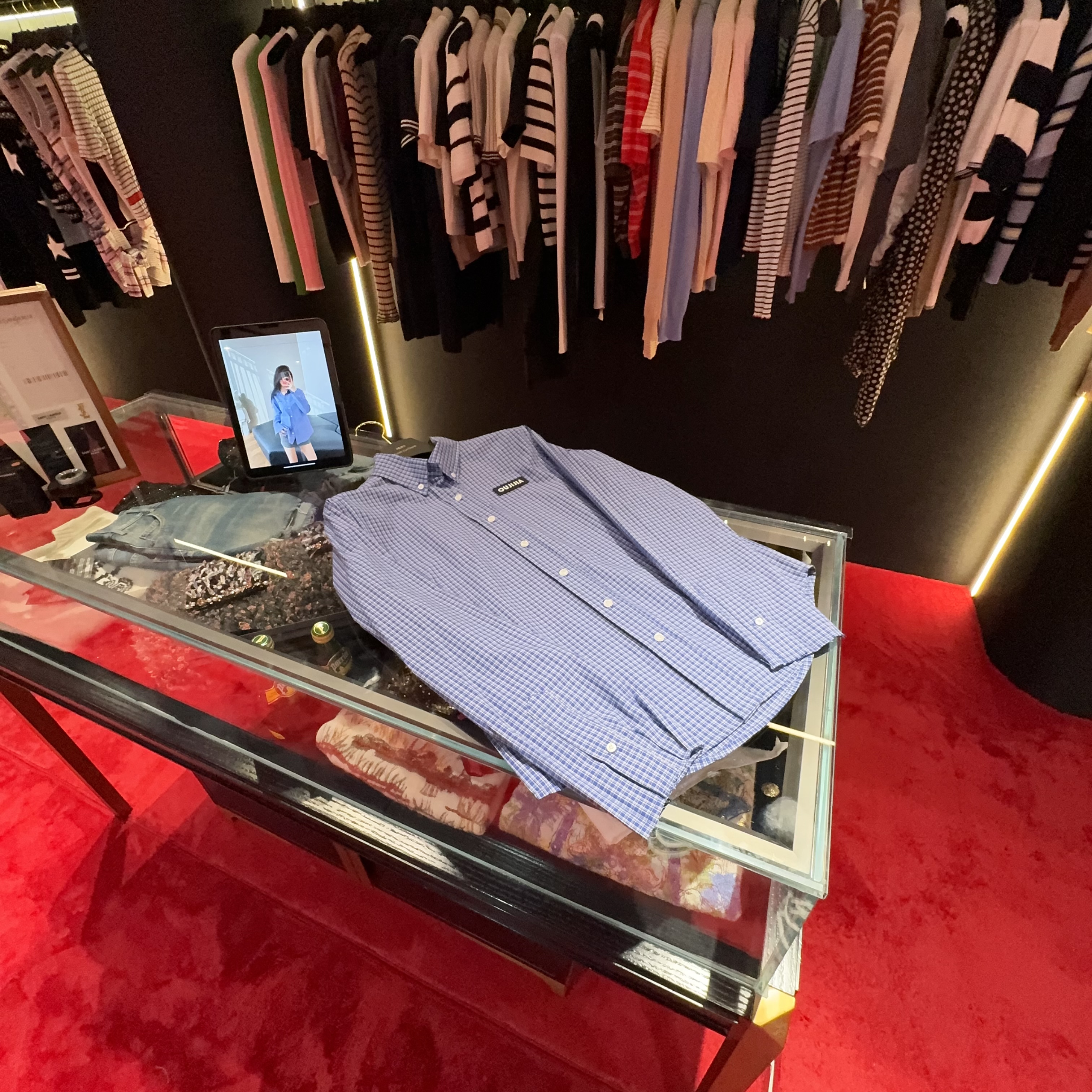 ❉HM FW25 蓝色复古格纹衬衫#刺绣#系扣领#同步OS